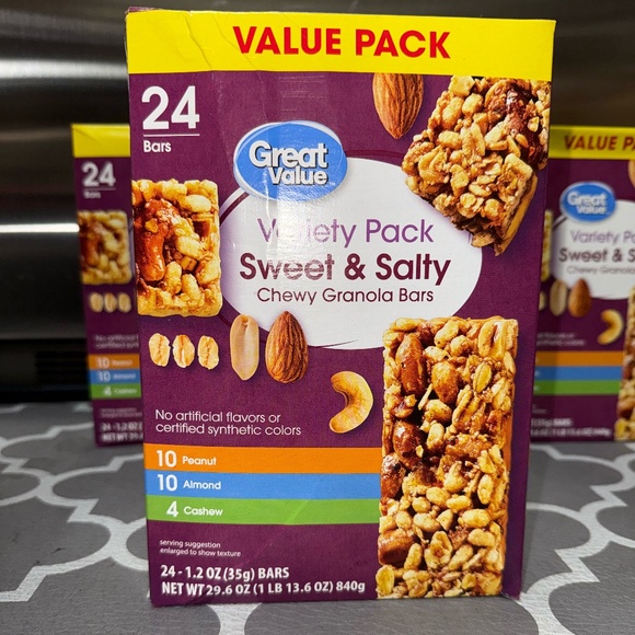 Sweet & Salty Granola Bars Variety Pack (24 Bars) - Peanut, Almond, Cashew - Picture 1 of 4